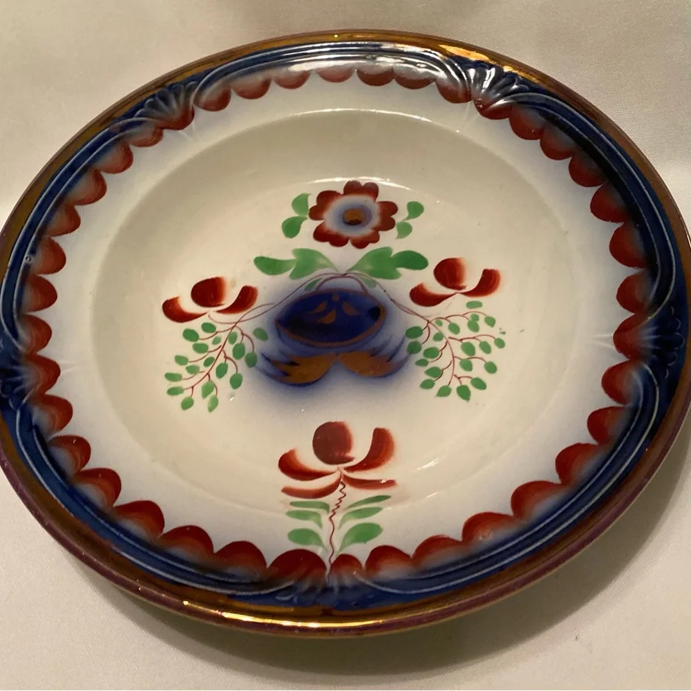 Gorgeous Gaudy Dutch Antique Flow Blue Ironstone Seeing Eye 9.25” Bowl c. 1850